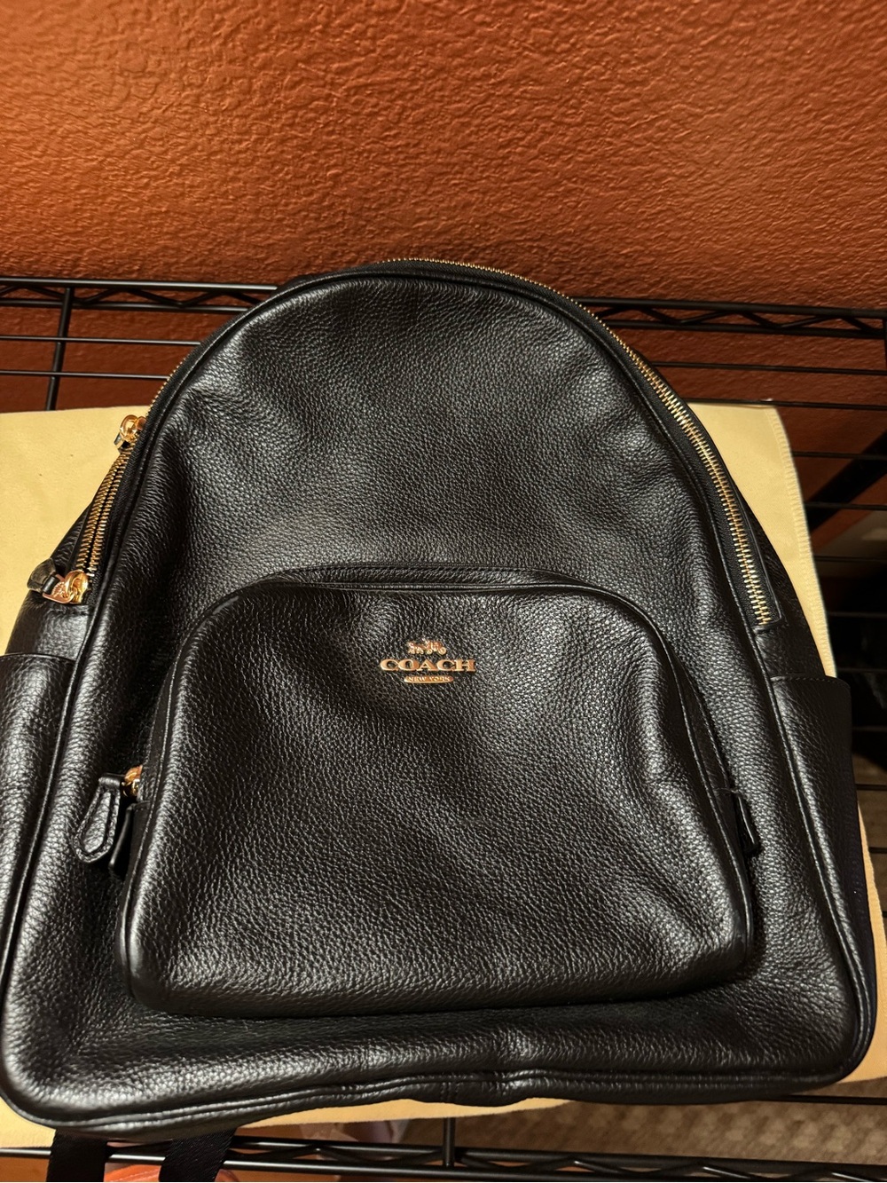 Coach Black Pebbled Leather Backpack with Gold Hardware